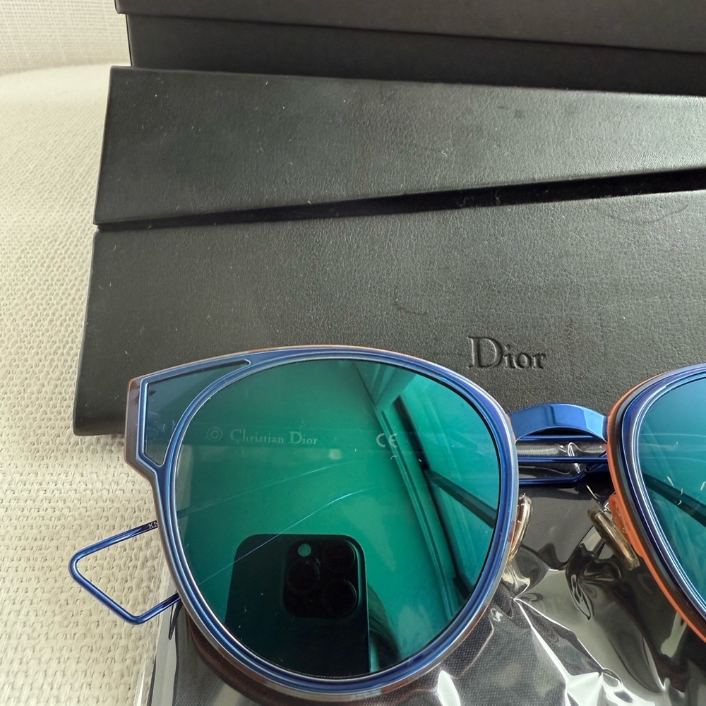 CHRISTIAN DIOR SCULPT Blue Green Mirrored Cat Eye Sunglasses AUTHENTIC - Picture 2 of 11